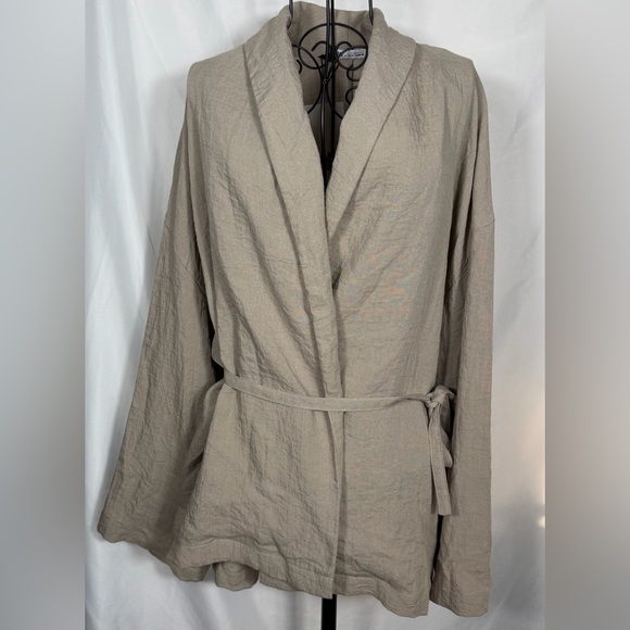 Zara Belted Textured Women's Long Sleeve Kimono Jacket In Beige/Tan Size M/L NWT - Picture 14 of 16